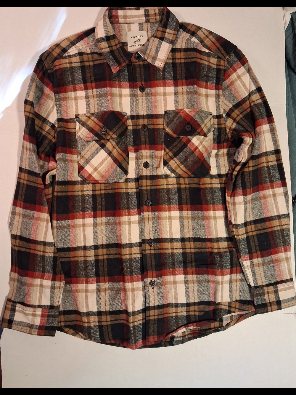 Men’s Plaid Flannel Shirt - Cream, Brown & Red Cotton